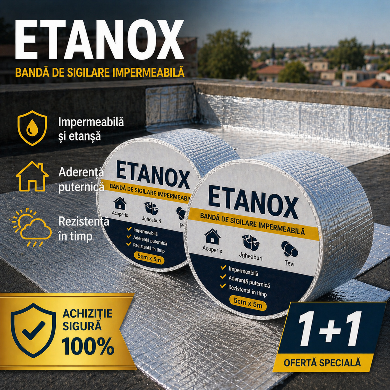 Bandă Impermeabilă de Etansare — "Etanox" 1+1 GRATIS